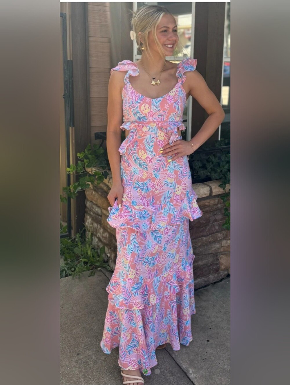 Simply Southern Pineapple Ruffle Maxi Dress - XL